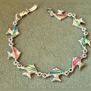 Silver Fish Bracelet with Multicolor Inlays